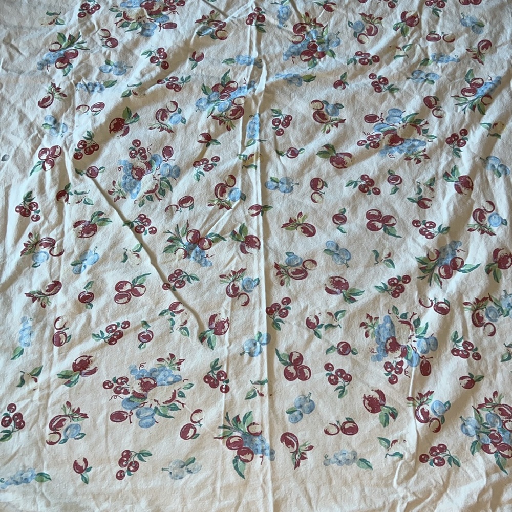 Large Vintage Cherries & Apple print tablecloth 72” x 60”